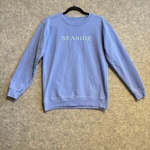 The Seaside Style Sweatshirt Women Size Small Blue Fleece Graphic Pullover Beach